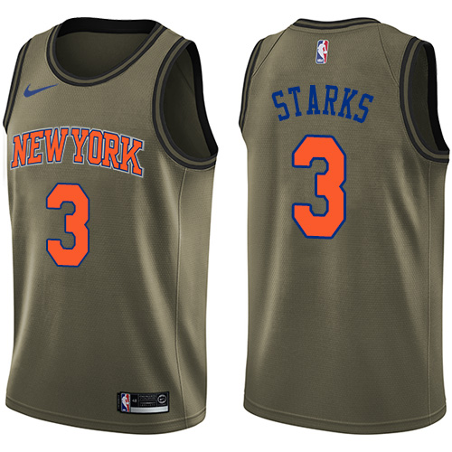 Men's Nike New York Knicks #3 John Starks Green Salute to Service Swingman NBA Jersey