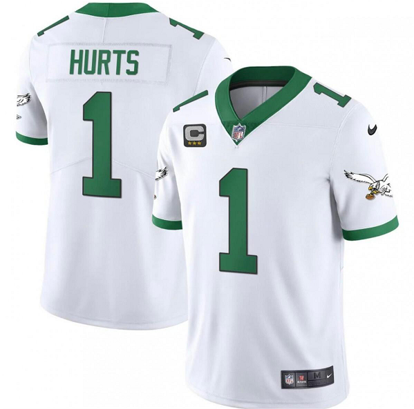 Men's Philadelphia Eagles #1 Jalen Hurts Kelley Green Throwback White Limited jersey