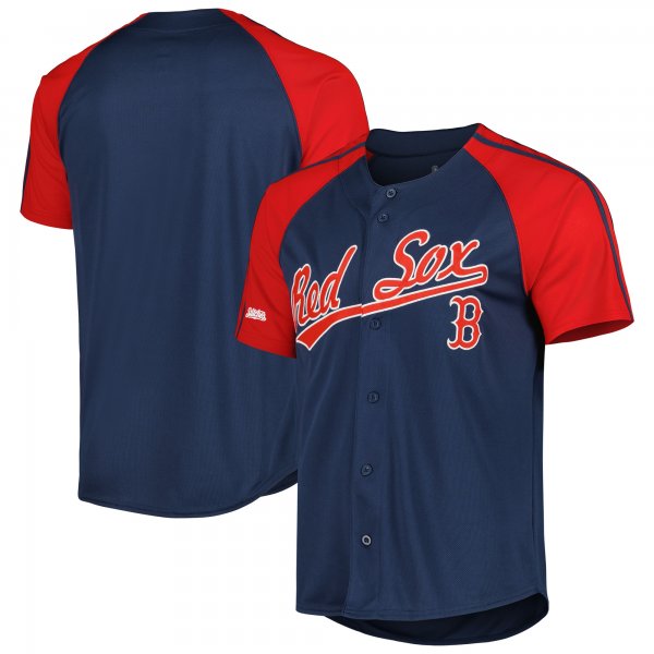 Men's Boston Red Sox Stitches Navy Button-Down Raglan Fashion Jersey