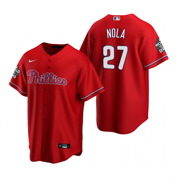 Men's Philadelphia Phillies Aaron Nola Red 2022 World Series Cool Base Jersey