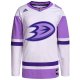 Men's Anaheim Ducks adidas White/Purple Hockey Fights Cancer Primegreen Custom Jersey