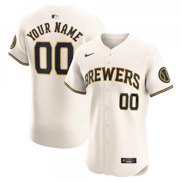 Men's Milwaukee Brewers Nike Cream Home Elite Custom Jersey