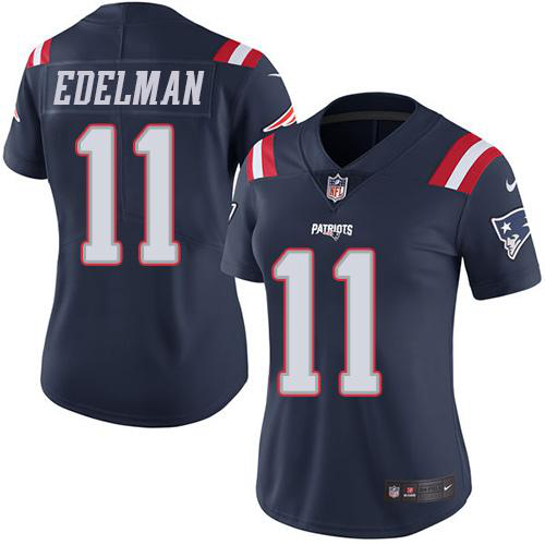 Nike New England Patriots #11 Julian Edelman Navy Blue Women's Stitched NFL Limited Rush Jersey