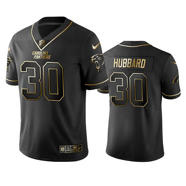 Men's Chuba Hubbard #30 Carolina Panthers Black Golden Edition Vapor Limited NFL Jersey