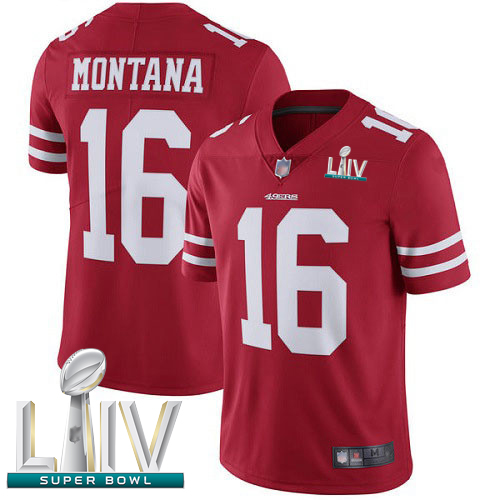 San Francisco 49ers #16 Joe Montana Red Team Color Super Bowl LIV Bound Men's Stitched NFL Vapor Untouchable Limited Jersey