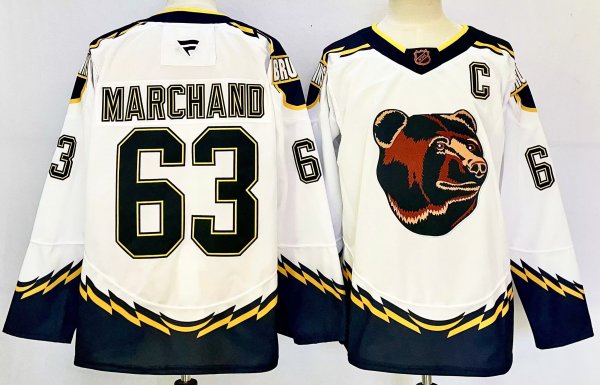 Men's #63 Brad Marchand Boston Bruins White City Edition Jersey