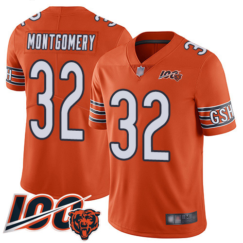 Men's Chicago Bears #32 David Montgomery Orange Stitched NFL Limited Rush 100th Season Jersey