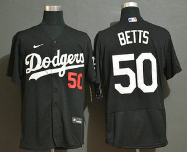 Men's Los Angeles Dodgers #50 Mookie Betts Black Stitched MLB Flex Base Nike Jersey