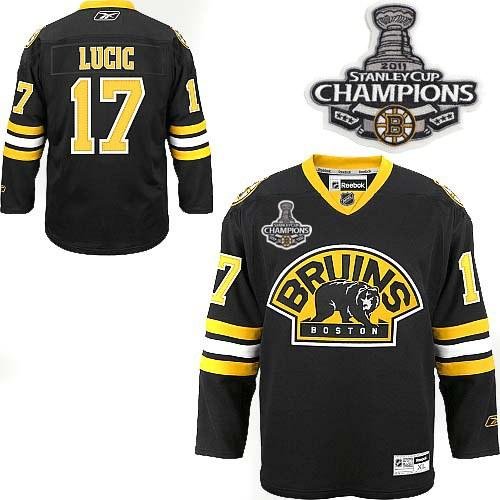 Boston Bruins 2011 Stanley Cup Champions Patch #17 Milan Lucic Black Third Stitched NHL Jersey