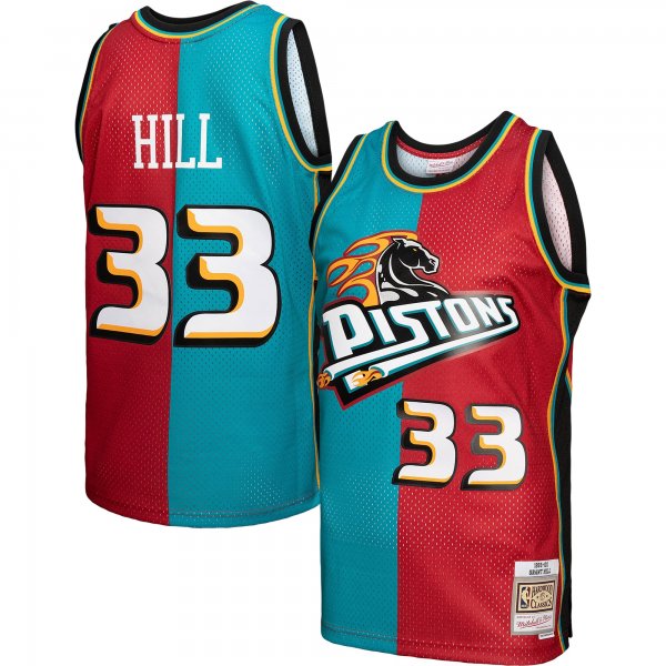 Men's Detroit Pistons Grant Hill Mitchell & Ness Teal/Red Hardwood Classics 1999/00 Split Swingman Jersey