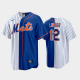 Men's New York Mets Home MLB Jersey #12 Francisco Lindor White-Royal Replica Split