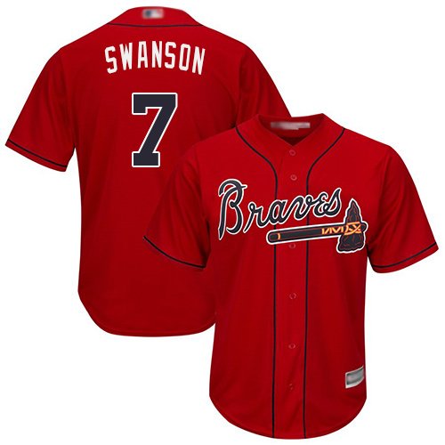 Atlanta Braves #7 Dansby Swanson Red Cool Base Stitched Youth MLB Jersey